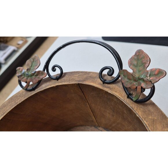 Rustic Hand Painted Bowl Bent Wood Oval Basket with Handles - Picture 5 of 8